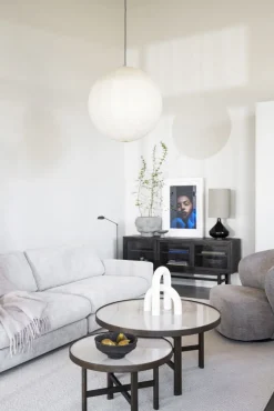Marsden soffbord runt Ø60 beige keramik/brun ek